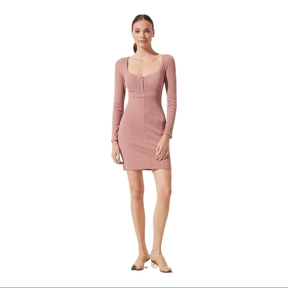 NEW ASTR The Label Blush Pink Hoo & Eye Corset Bodycon Long Sleeve Mini Dress XS - Picture 1 of 10